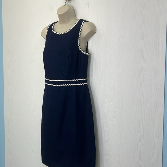 J.Crew - NWT Navy Sleeveless Blue And White Ric Rac Trim Lined Dress Size 6 - Picture 5 of 11